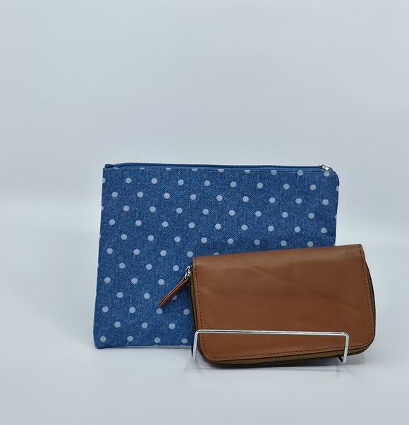 3-Piece Matching Blue Polka Dot Tote & Wallet Set - Picture 8 of 15